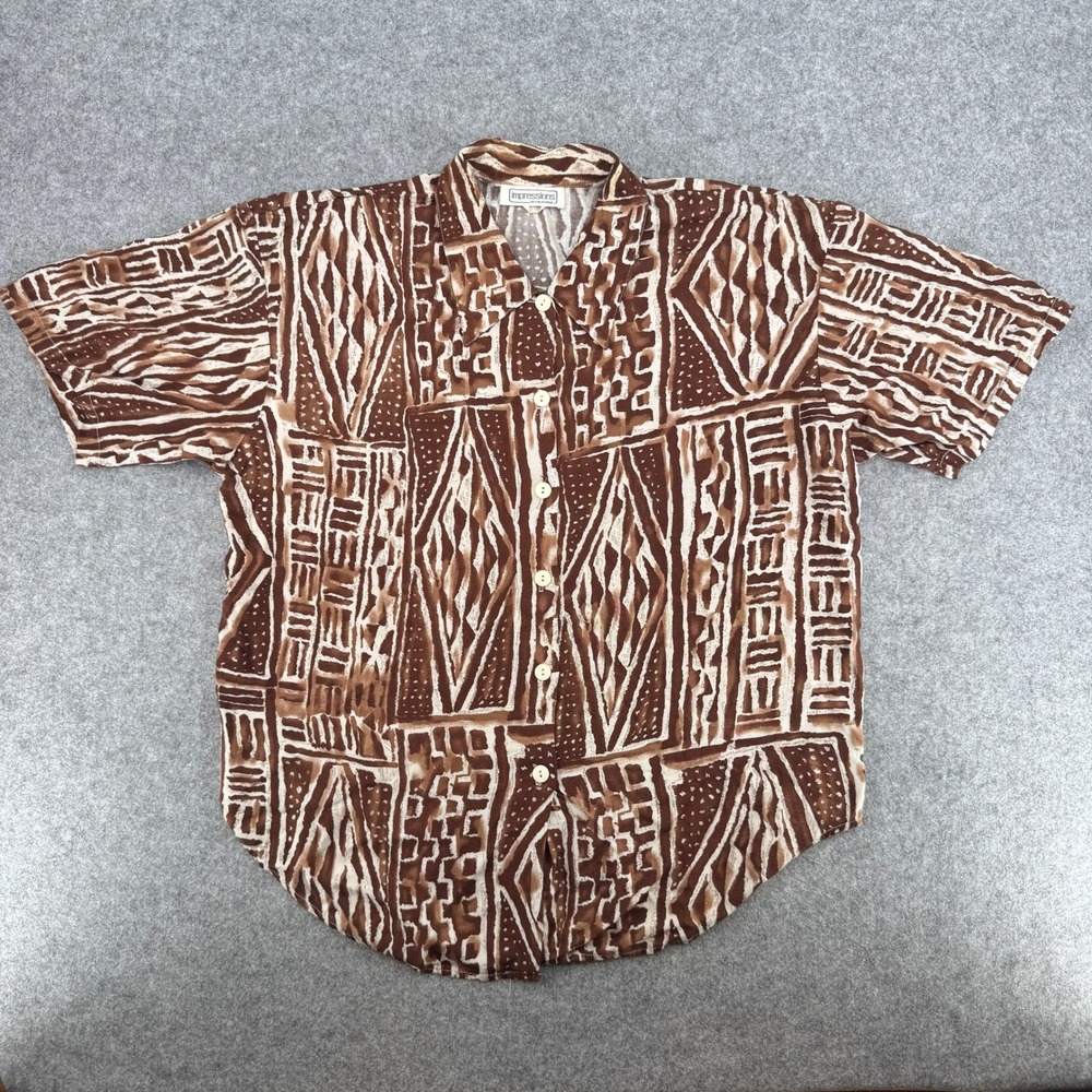 Vintage Geometric Tribal Button Down Impressions of California Shirt Womens L